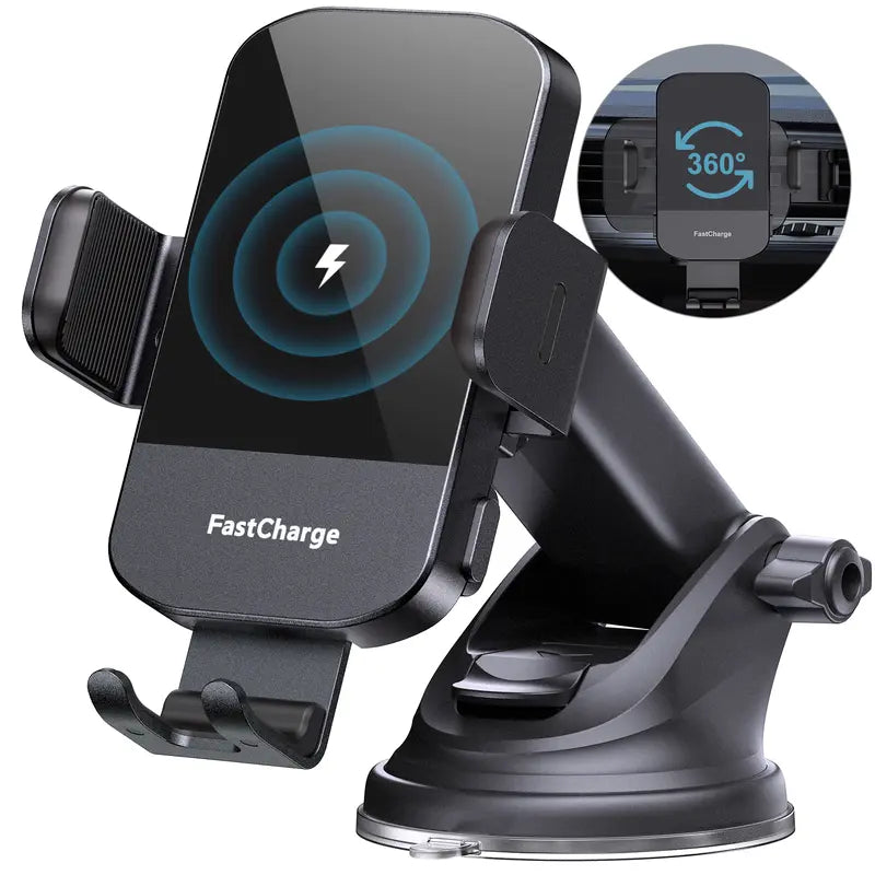 Wireless Car Charger: Fast Auto-Clamping Phone Holder for iPhone & Samsung Galaxy