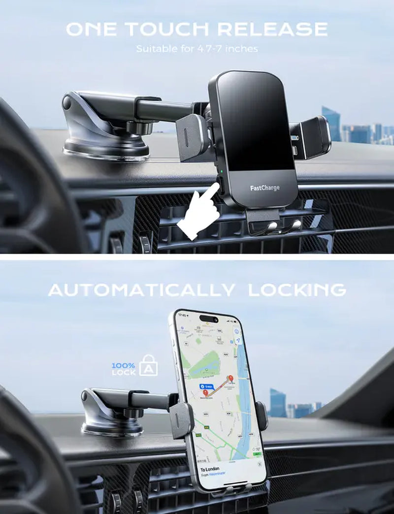 Wireless Car Charger: Fast Auto-Clamping Phone Holder for iPhone & Samsung Galaxy