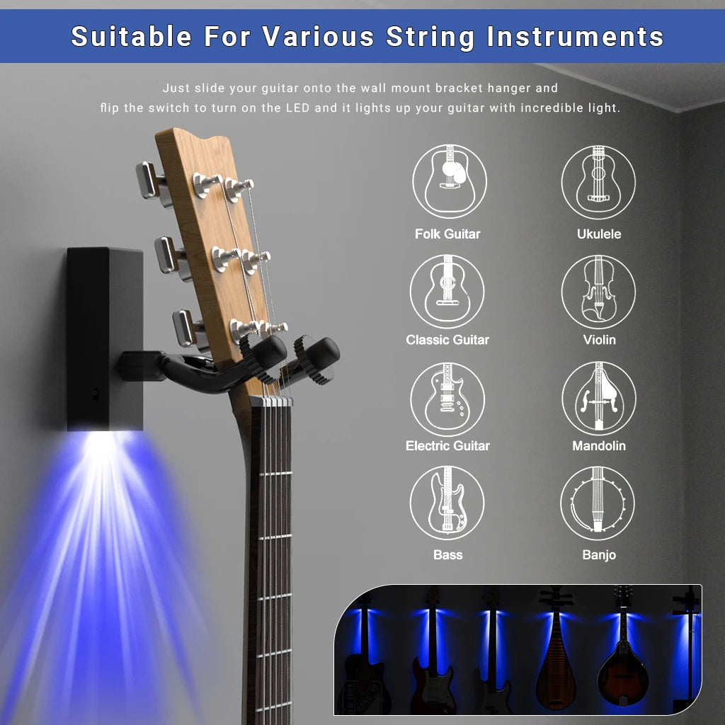 LED Guitar Hanger with Back Light Display for Wall Mounting Bracket in 4 Colors Guitarra Accessories